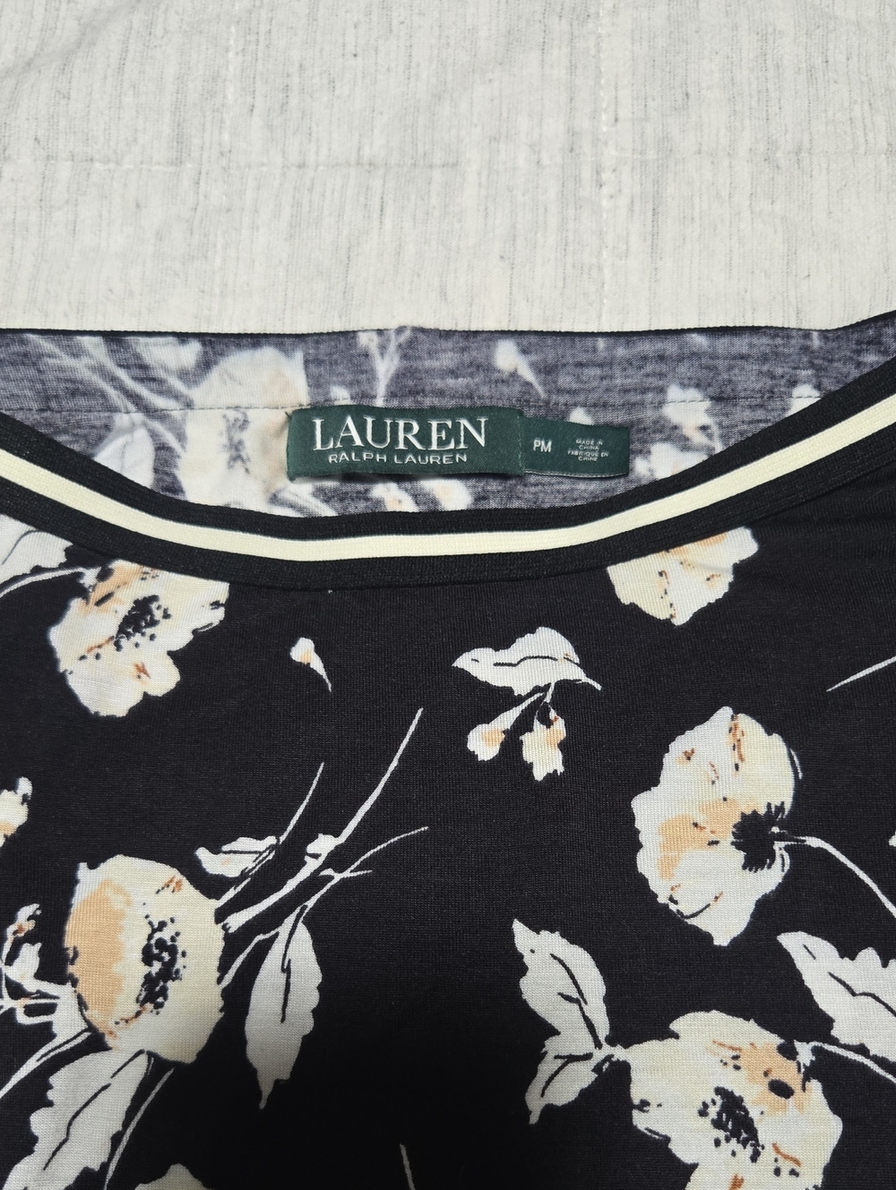 Lauren Ralph Lauren Black Floral Tee with Cream Accents
